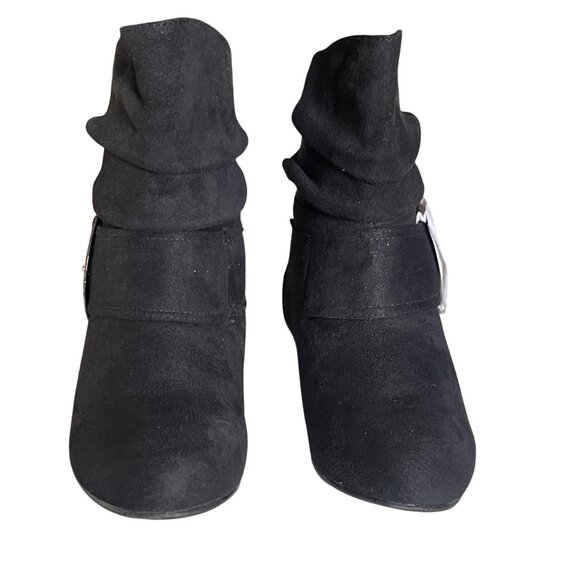 Faux Suede Slouch Ankle Boots – Flat Heel • Large Buckle Strap • Casual & Cool - Picture 4 of 7